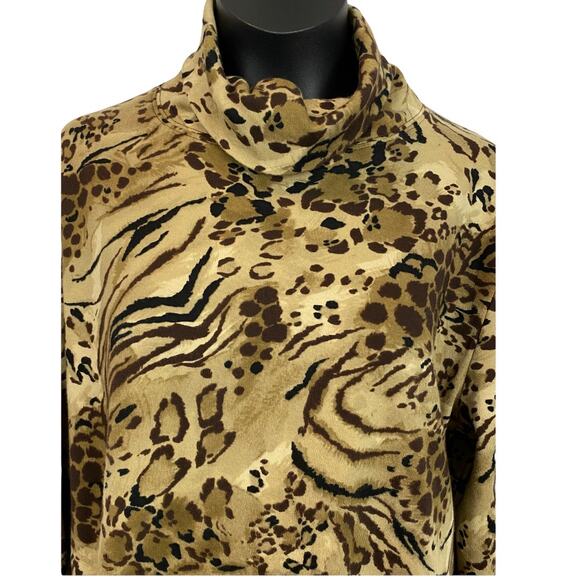 Vintage Jones NY leopard print women's top turtleneck long sleeve size L - Picture 2 of 5